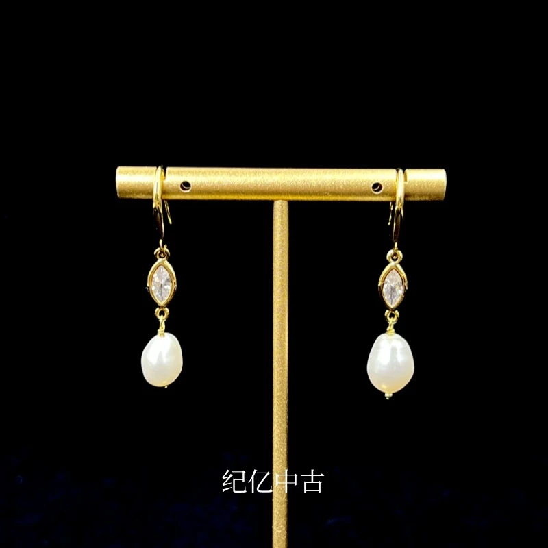 黄铜仿珍珠耳饰 JYped035中古首饰vintage复古巴洛克耳钩个性时尚