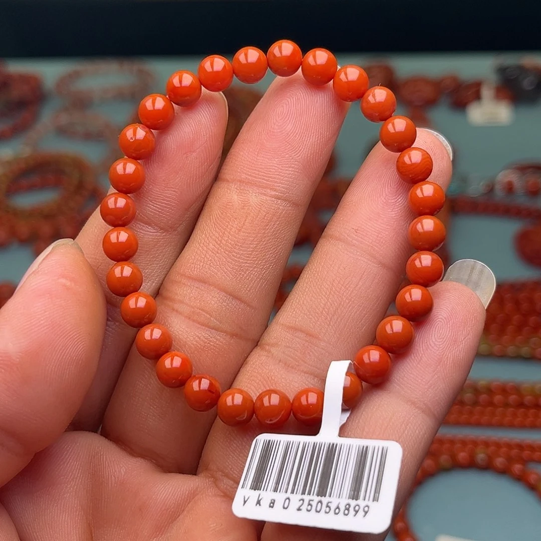 3***7南红玛瑙未镶嵌手链柿子红卡6