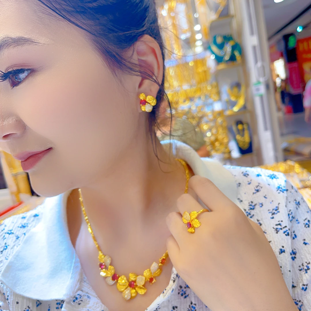 钛钢项链 1340新款三件套首饰耳环项链戒指爆款白搭时尚金色