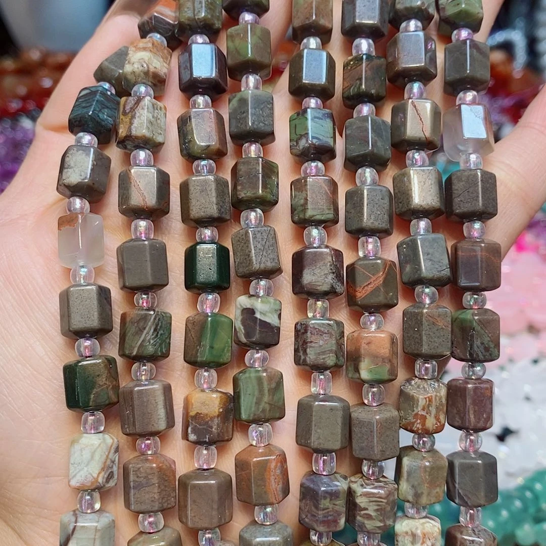 玛瑙/玉髓散珠花玛瑙10✖️10mm六角柱一条