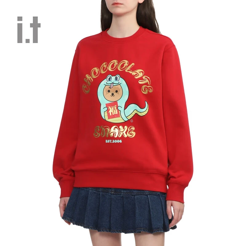 :CHOCOOLATE it 男女休闲圆领情侣卫衣2024冬季新款可爱趣味上衣