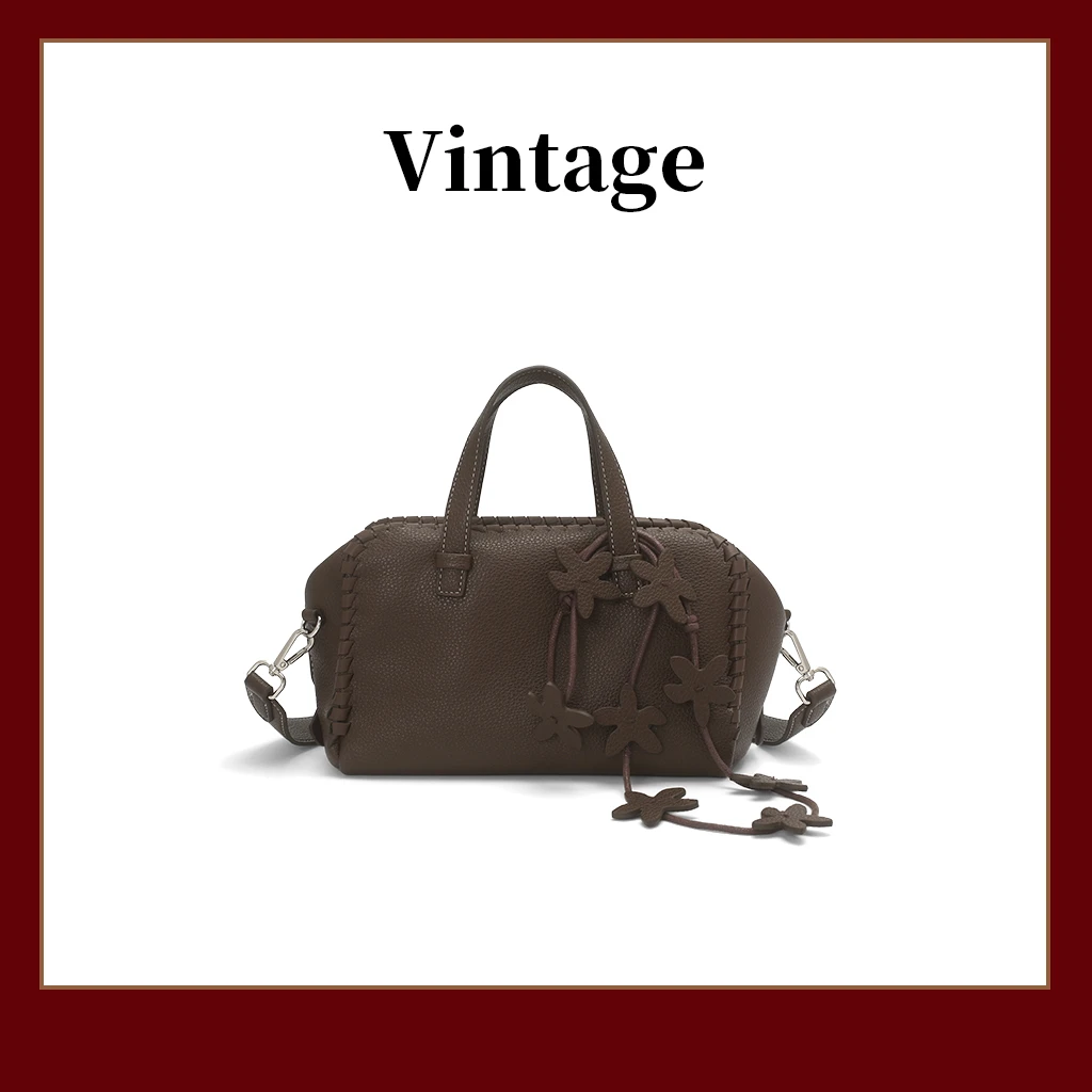 安琪维多莉娅复古时尚水桶包简约风小众单肩包百搭斜挎包-9047