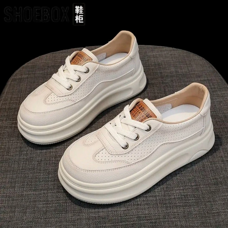 卓诗尼【断码】透气休闲板鞋系带小白鞋2025春夏季女鞋厚底板鞋女