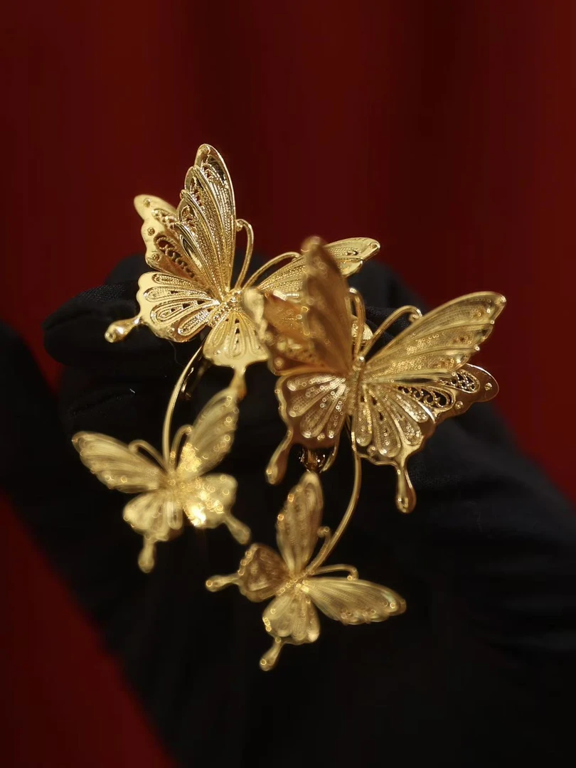 ete12051耳饰金色蝴蝶精致中式龙凤褂新娘结婚秀禾头饰