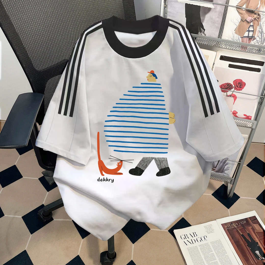 韩版小众设计款卡通印花短袖t恤女夏季hiphop宽松百搭情侣上衣ins