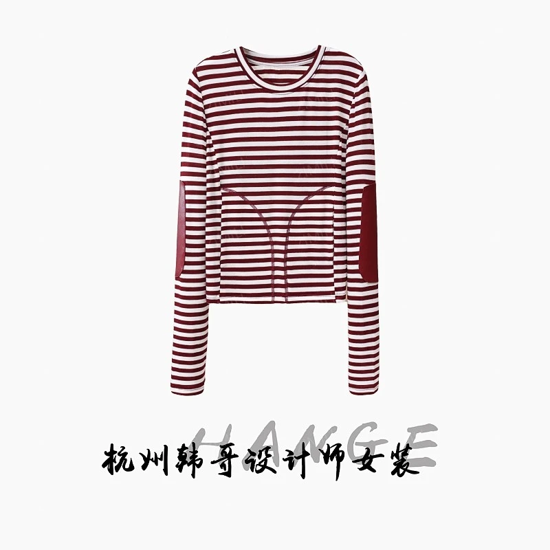 【韩哥女装】2025欧版新品小众设计师安可拉红条纹高弹打底上衣5380