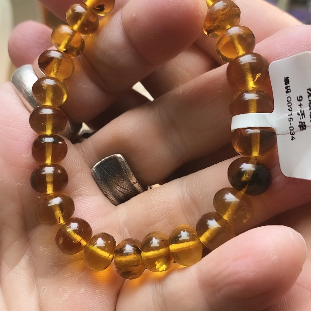 琥珀未镶嵌裸石金珀单圈9+