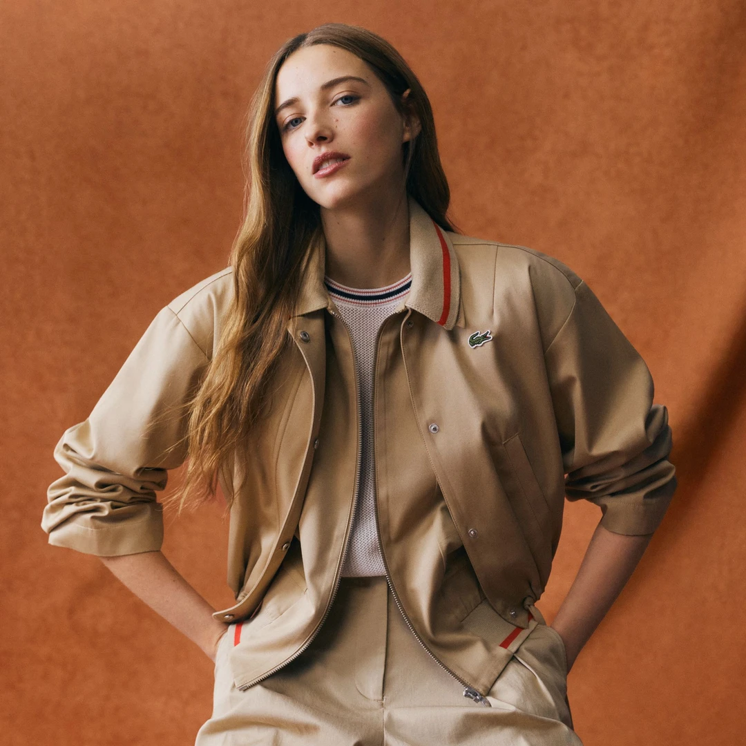 LACOSTE法国鳄鱼女装秋季新款短款宽松翻领拉链夹克外套|BF2466