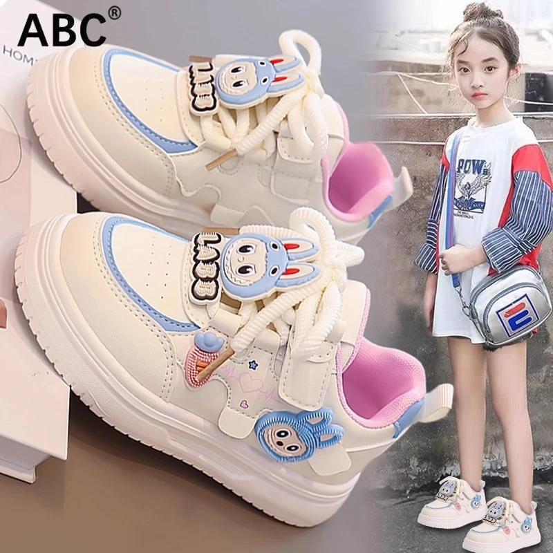 ABC女童鞋2025秋季新款儿童公主鞋皮面透气小白鞋女孩运动板鞋