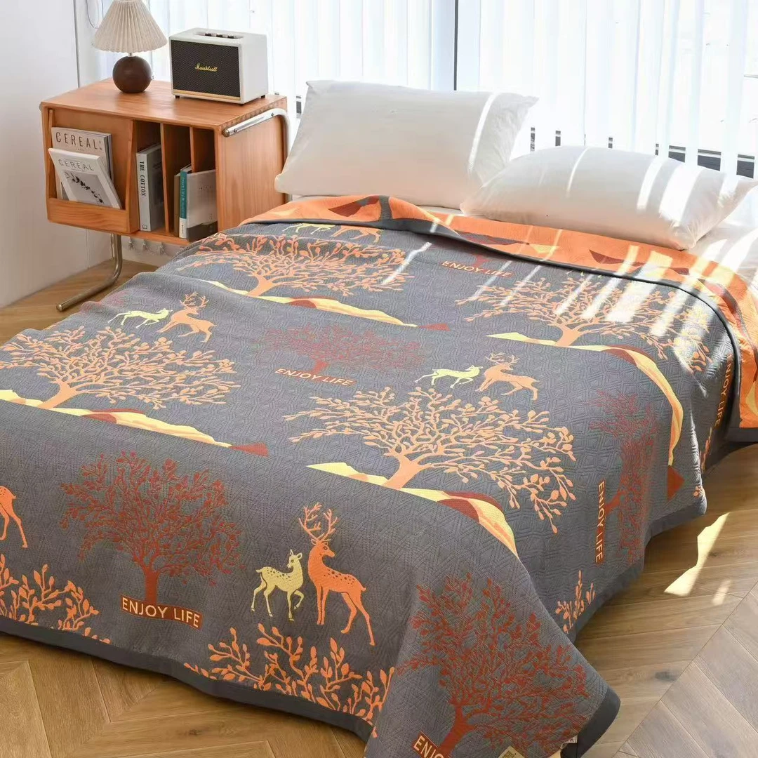 精品印花纱布盖毯--吉祥小鹿200*230