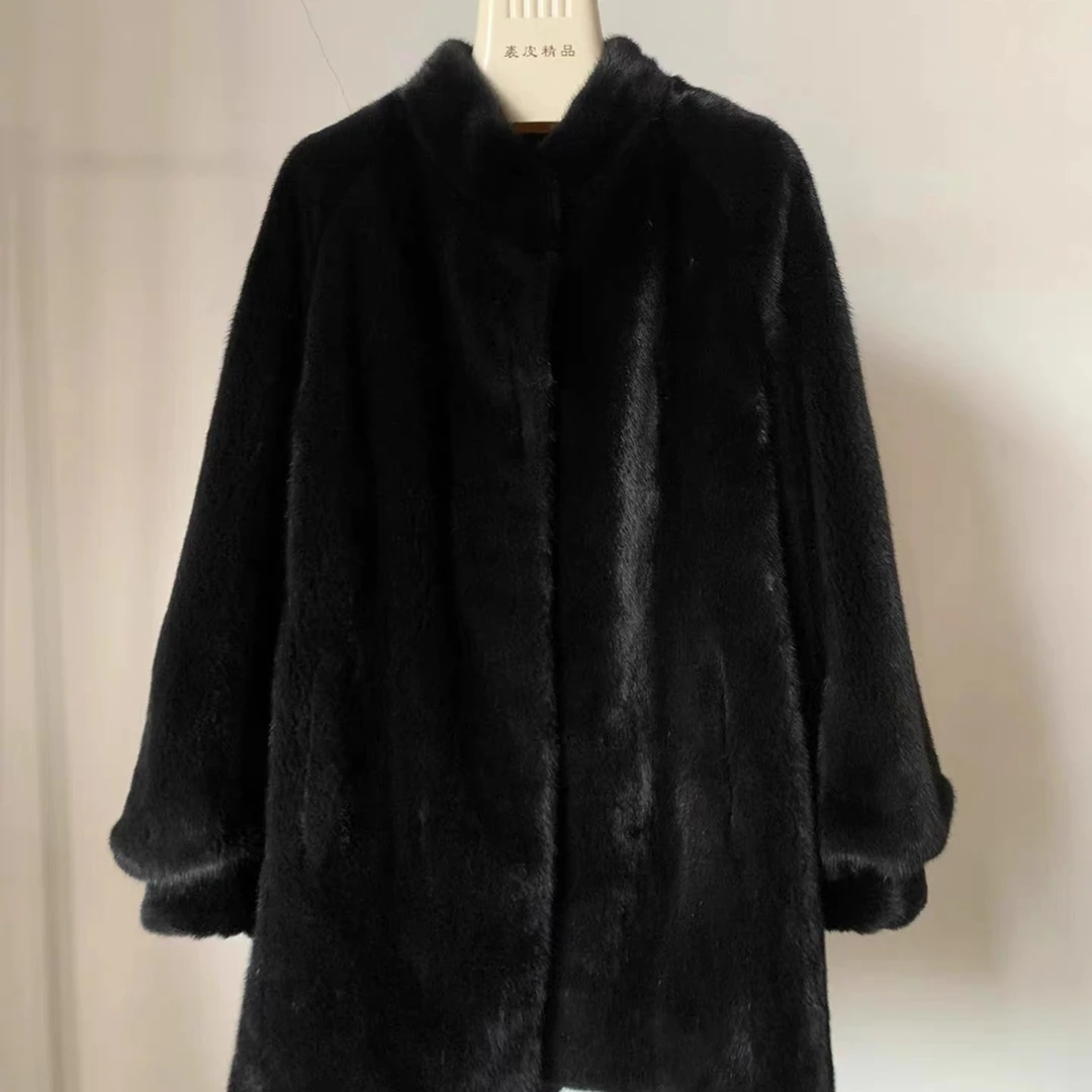 2025新母貂全抽刀中长款水貂皮草外套立领时尚进口天鹅75cm