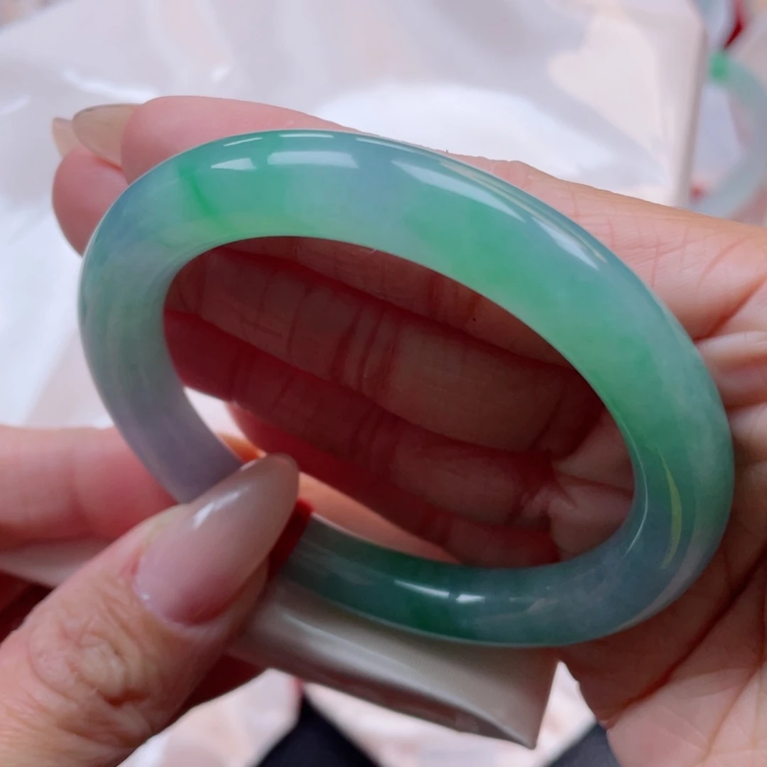 未镶嵌手镯翡翠54.6圈 圆条莫奈花园春彩 1号