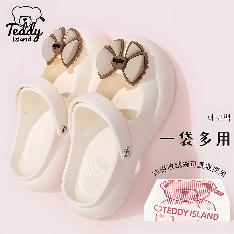 TEDDY ISLAND蝴蝶结包头凉拖鞋夏季外穿厚底防滑增高两穿沙滩拖鞋