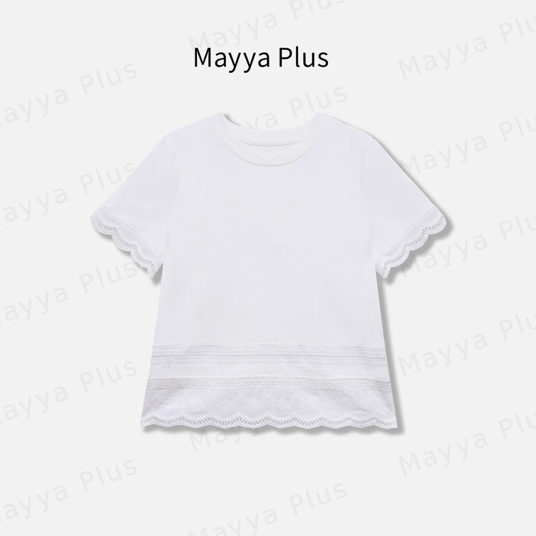 【苏打水】MayyaPlus麦芽定制韩系花边短袖T恤显瘦休闲上衣32527023