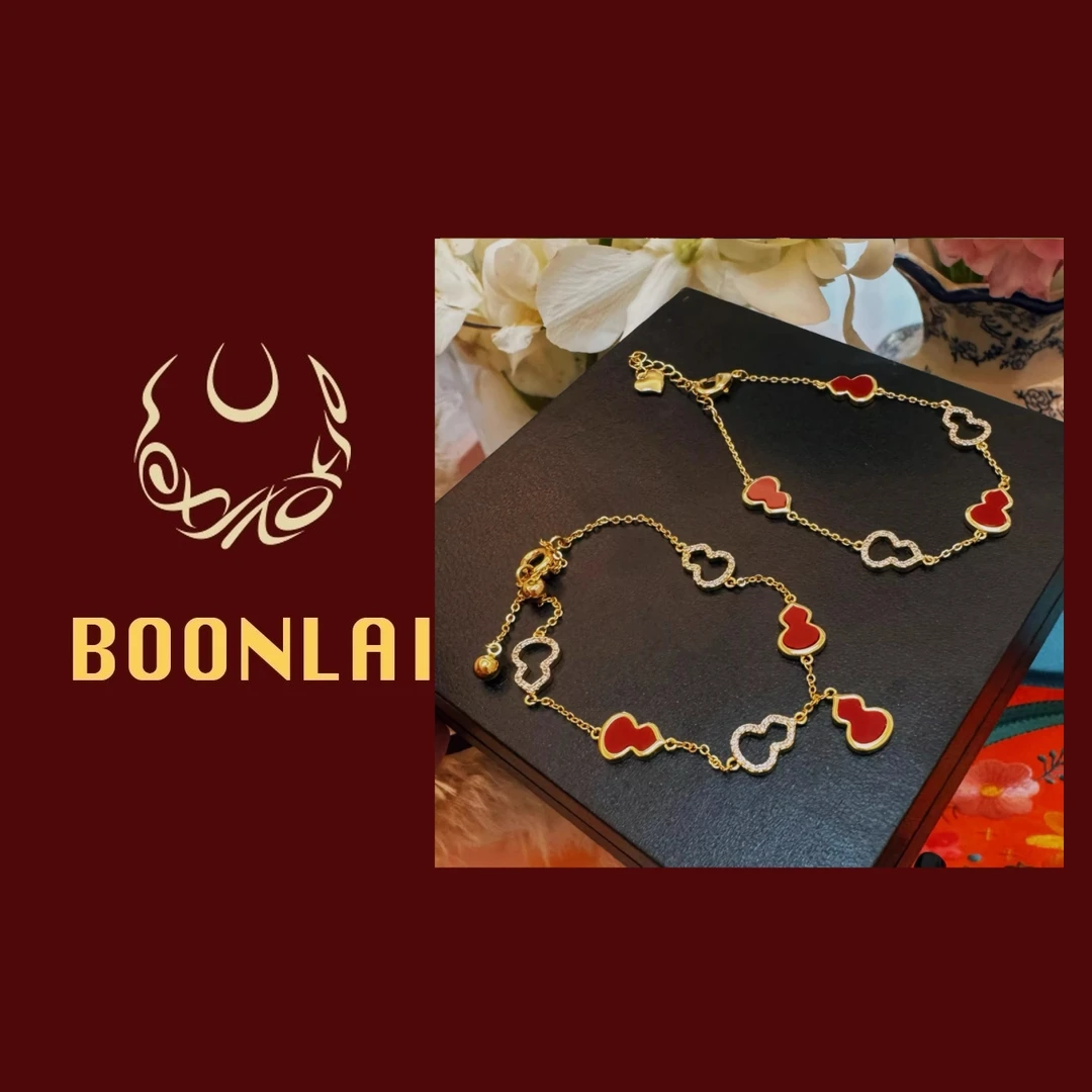 铜合金莫桑石手链 Boonlai 镂空多红葫芦镶钻手链1401
