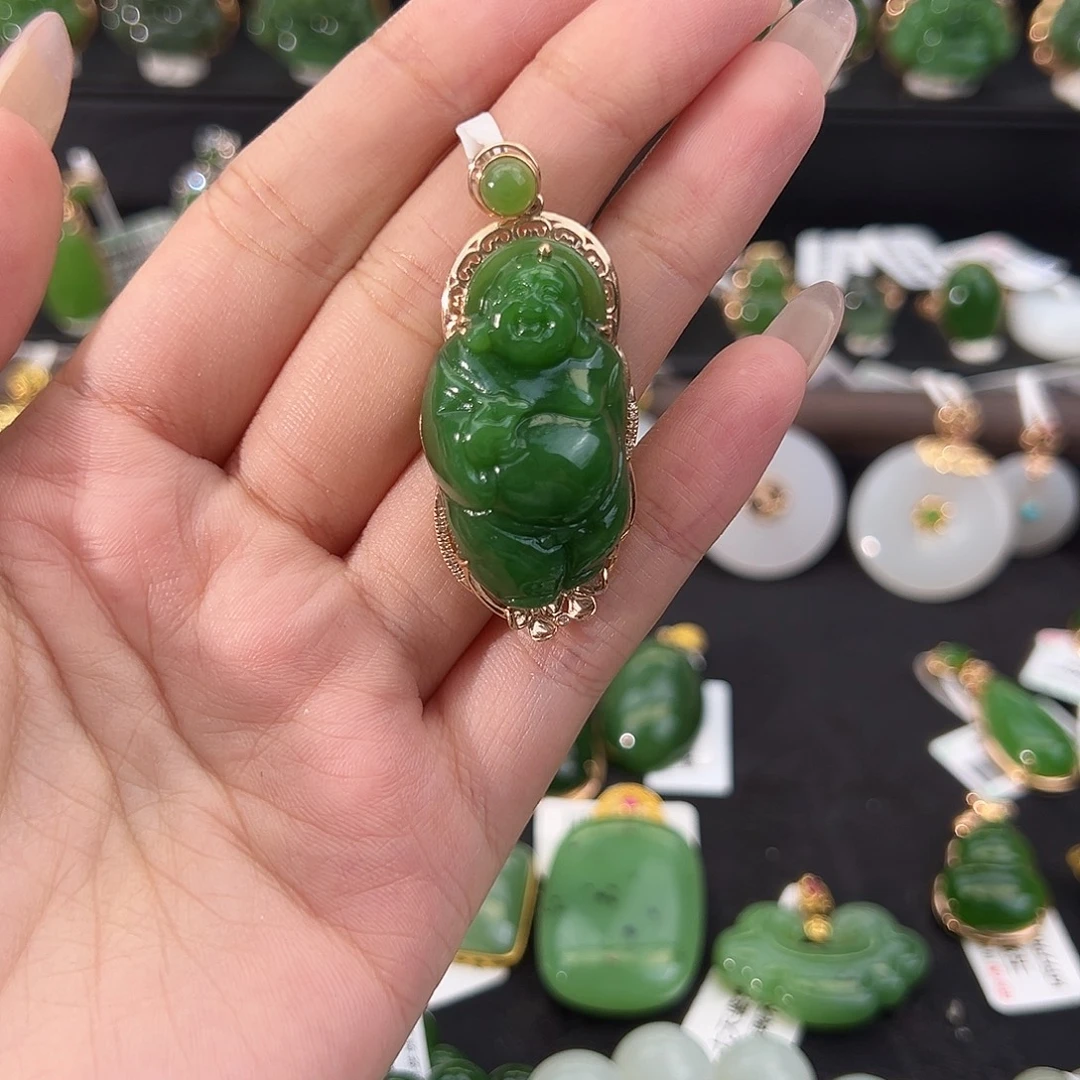 和田玉18K金镶嵌吊坠(不含链)