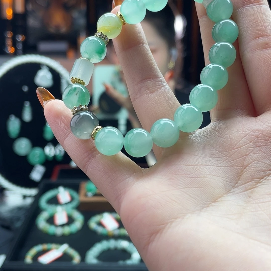 石英质玉（非洲翠）合金手串