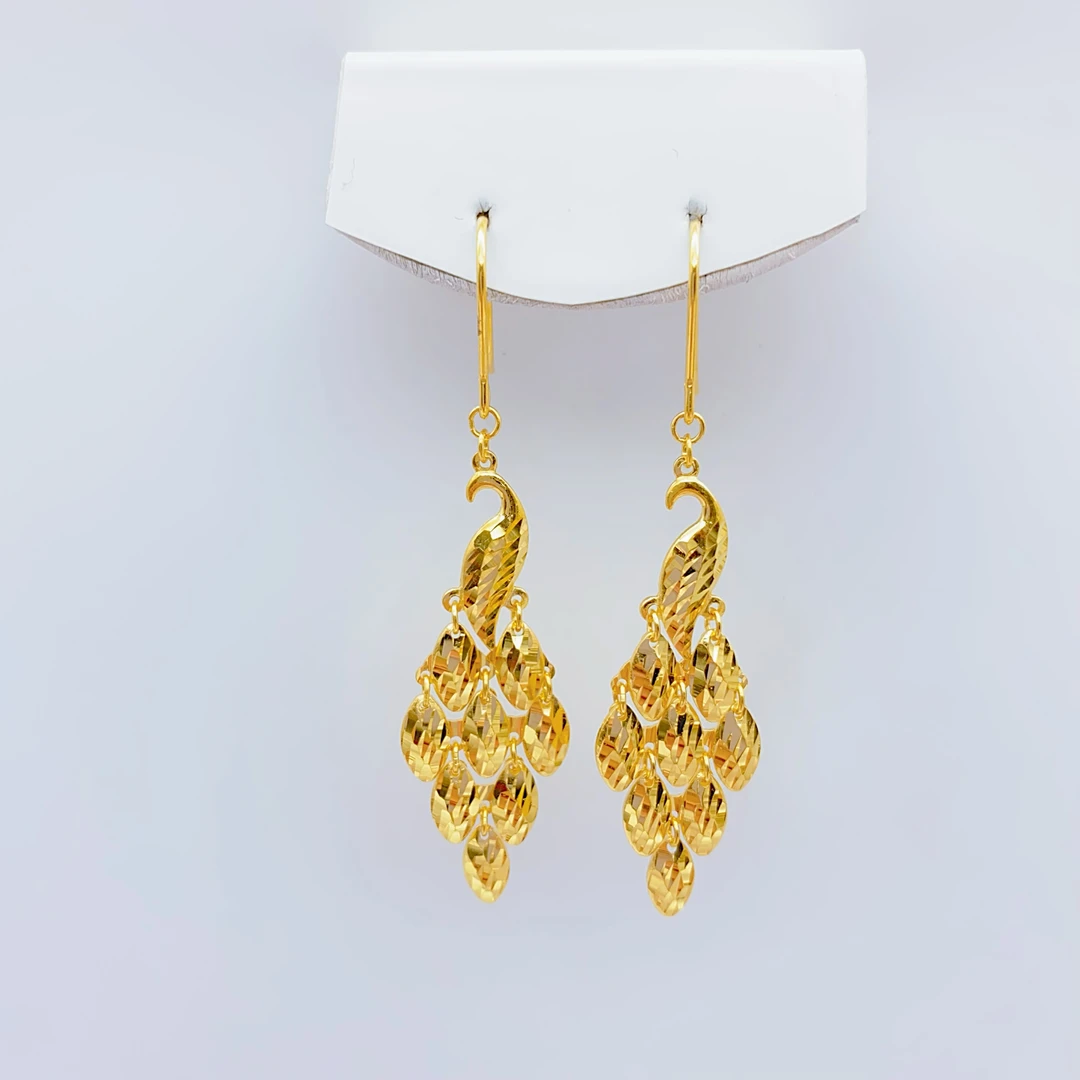 老庙黄金2 足金5G工艺孔雀大气时尚优雅气质耳钩4.09克