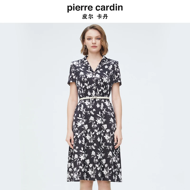 [皮尔卡丹女装]专柜正品简约印花修身短袖连衣裙