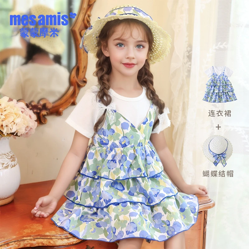 女童夏季蛋糕裙碎花田园风连衣裙纱裙公主裙无袖裙子