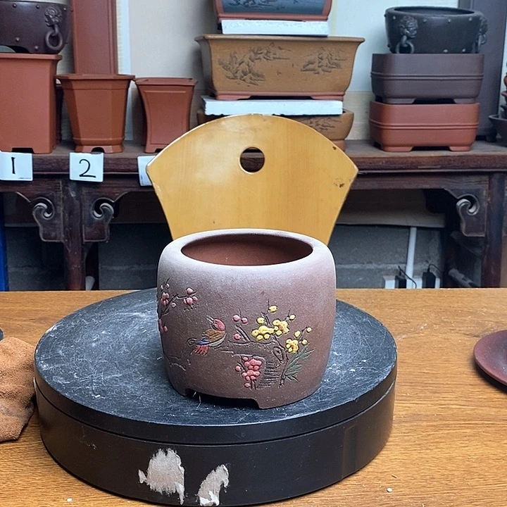 紫砂花盆天**镜笔筒