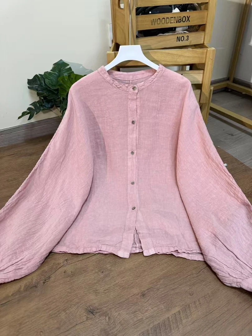 【云目悠悠】秋季汉麻新款百搭弹力袖口女士衬衫-2025307