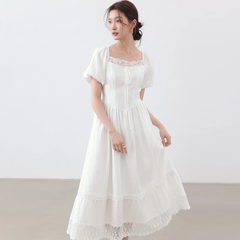 【活动款】夏季连衣裙夏季蕾丝方领泡泡裙温柔清凉感芭RL25211L003