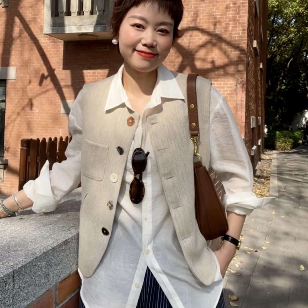 高级感别致老钱风棉麻马甲女2025春秋季宽松外穿内搭无袖背心上衣