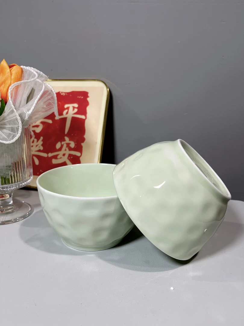 网红创意家用釉下彩4.7英寸石纹奶油米饭碗4只装