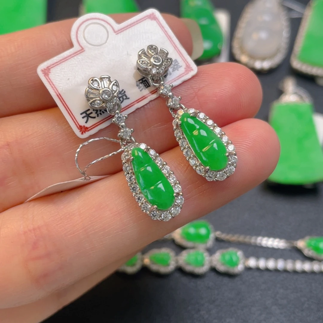 翡翠银S925镶嵌吊坠(不含链)耳坠