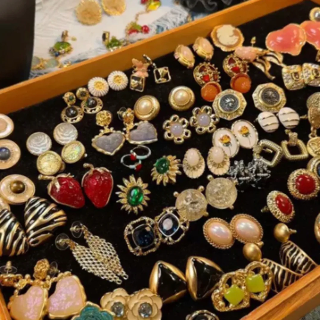 合金亚克力耳饰 中古vintage耳环 宫廷风小众高级感耳钉 复古耳饰