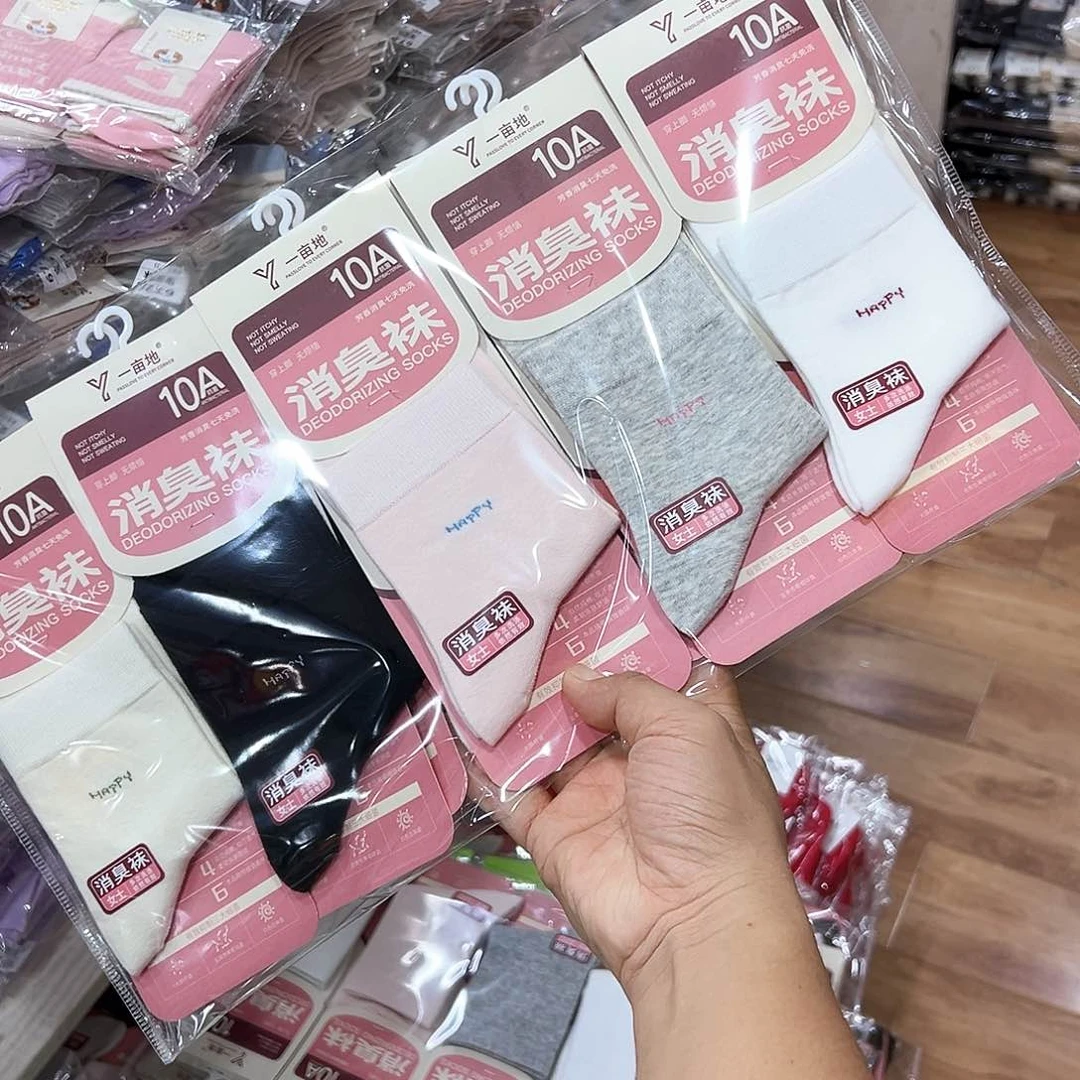 长绒棉女士防臭袜一包10双