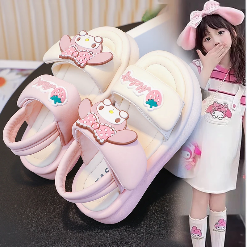 库洛米女童凉鞋2025夏季新款洋气儿童公主鞋软底防滑中大童沙滩鞋