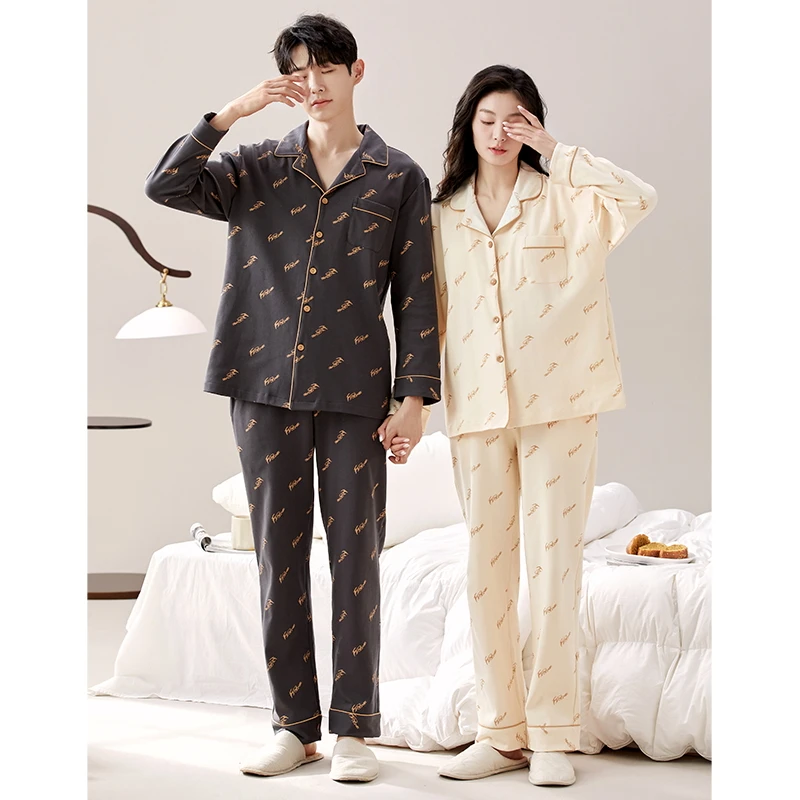 2025新款100%纯棉睡衣春秋情侣长袖家居服薄款全棉套装8927