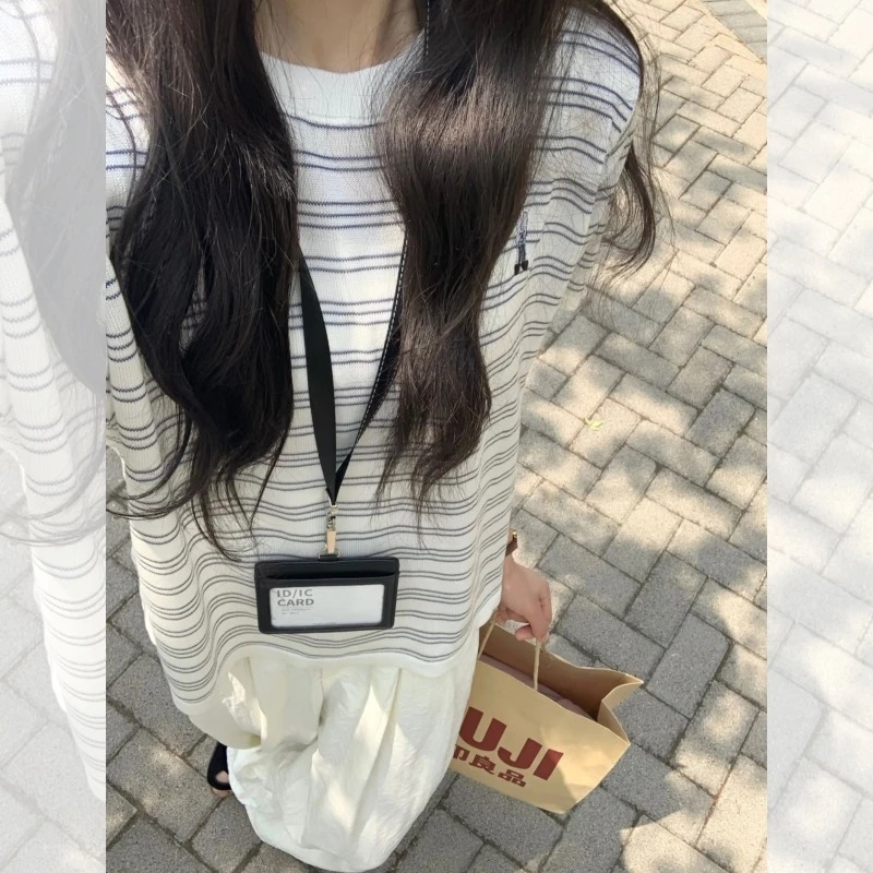 卡通兔子刺绣条纹针织短袖t恤女夏季韩系圆领正肩宽松显瘦上衣薄