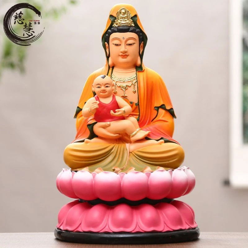 家居送子观音神像摆件树脂彩绘适合新居乔迁供奉
