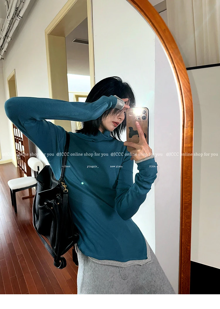 色彩哲学家三色打底春秋新款拼色内搭保暖微高龄上衣#5201