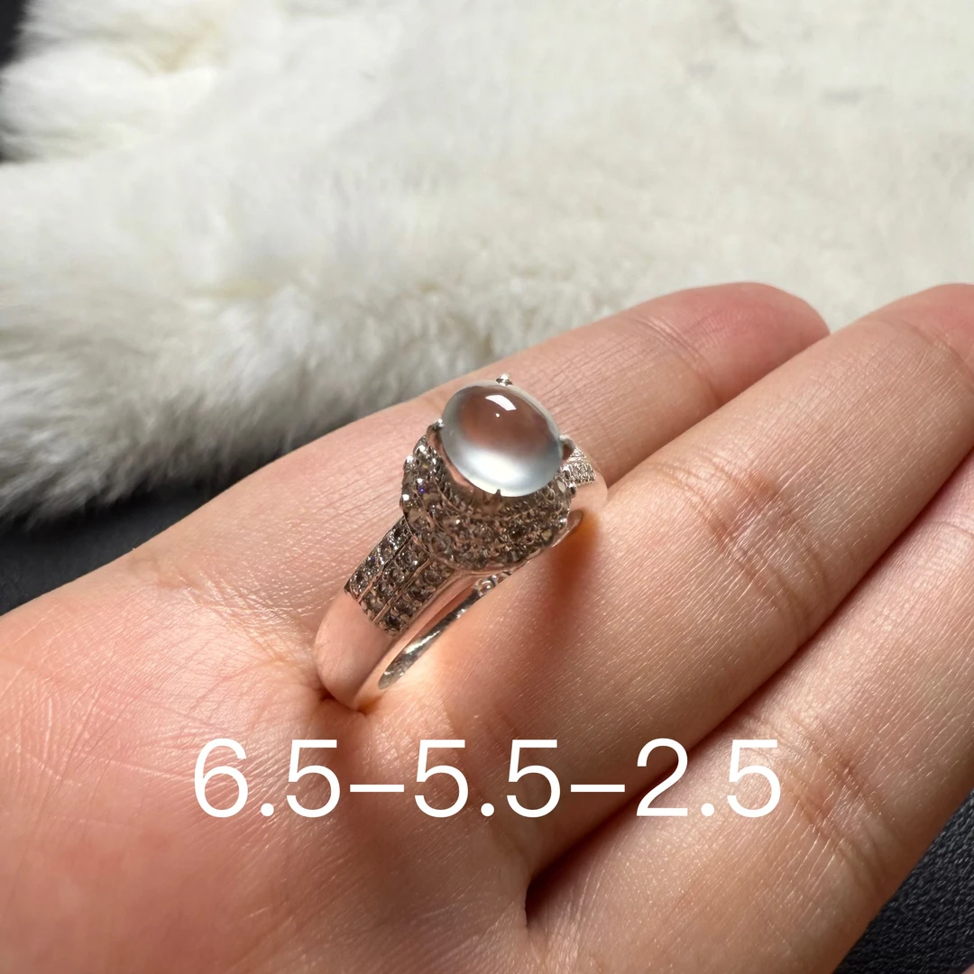 特！天然缅料翡翠高冰玻璃底纯白蛋面戒面戒指无纹裂