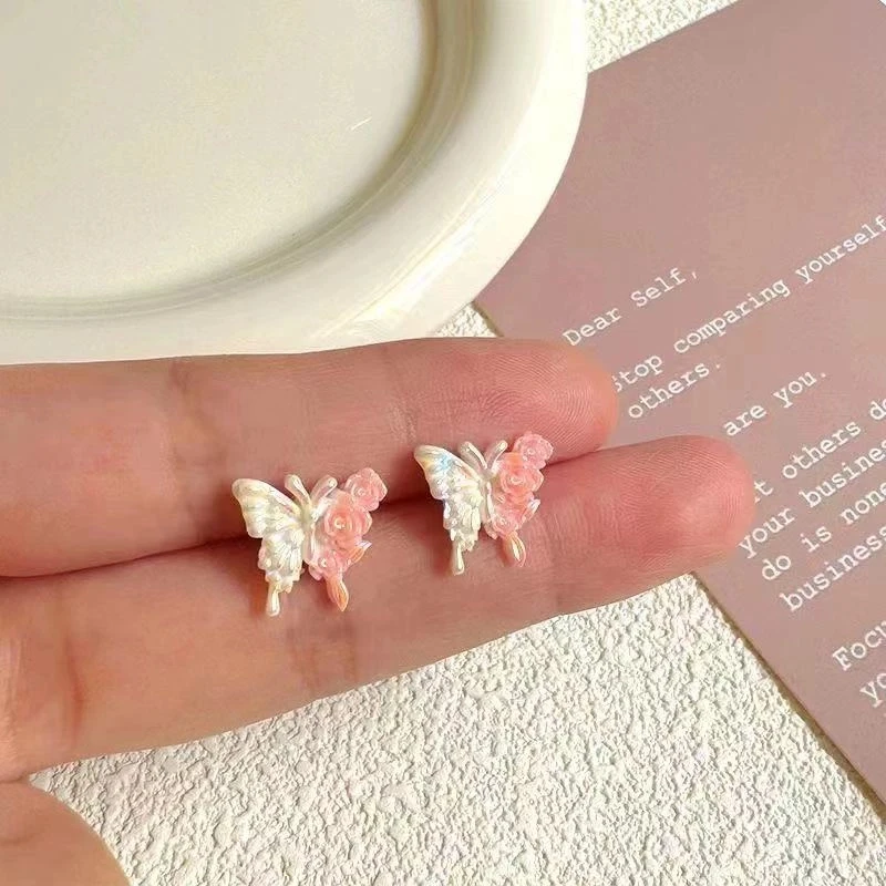 非金属亚克力耳饰 【9】韩系超仙蝴蝶花朵耳钉女孩精致小巧耳饰