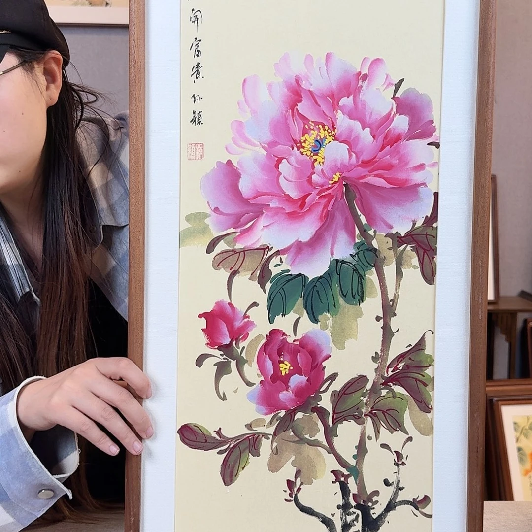 国画纯手绘，纯手写带框尺寸：53×53厘米