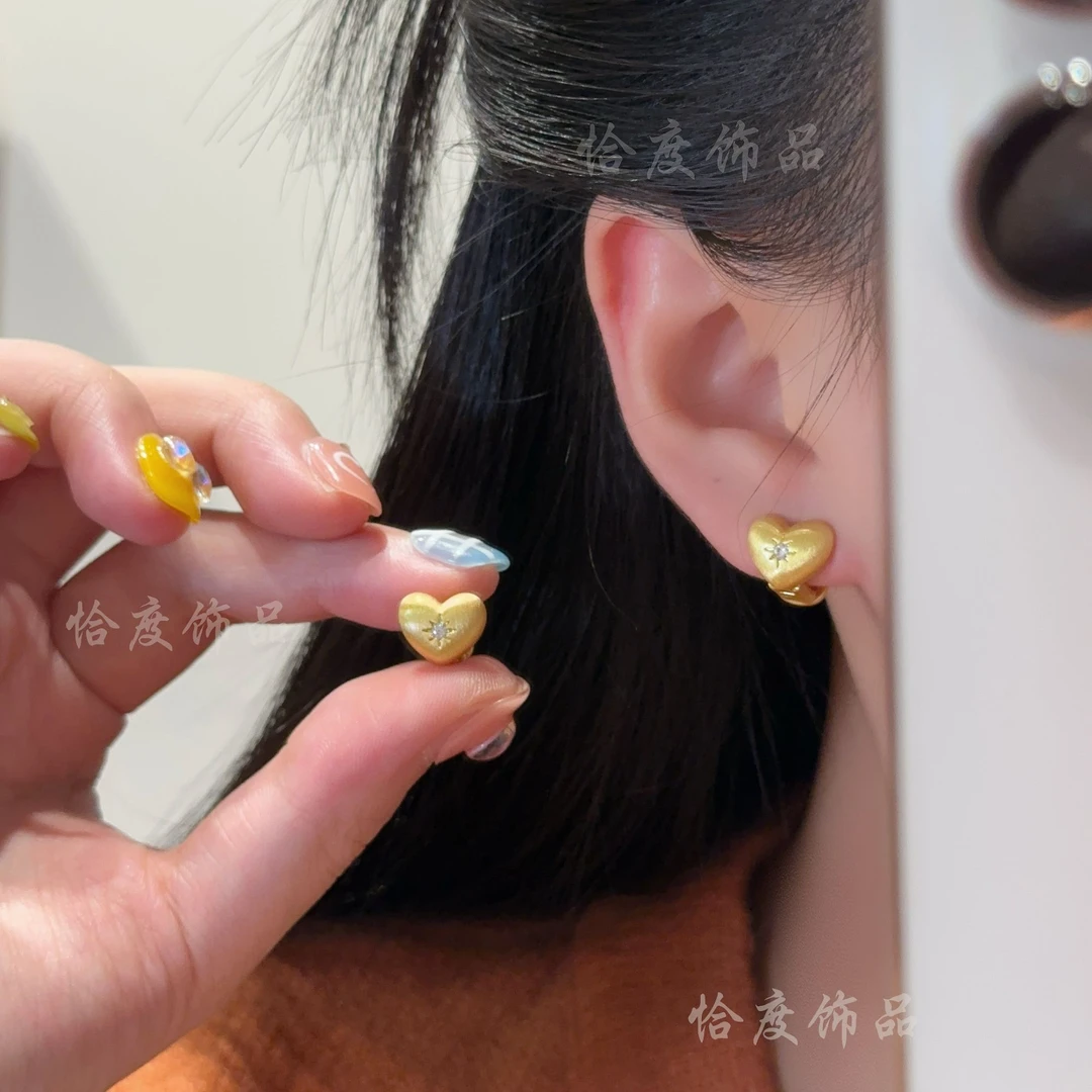 【恰度】两面戴金色复古拉丝爱心耳扣