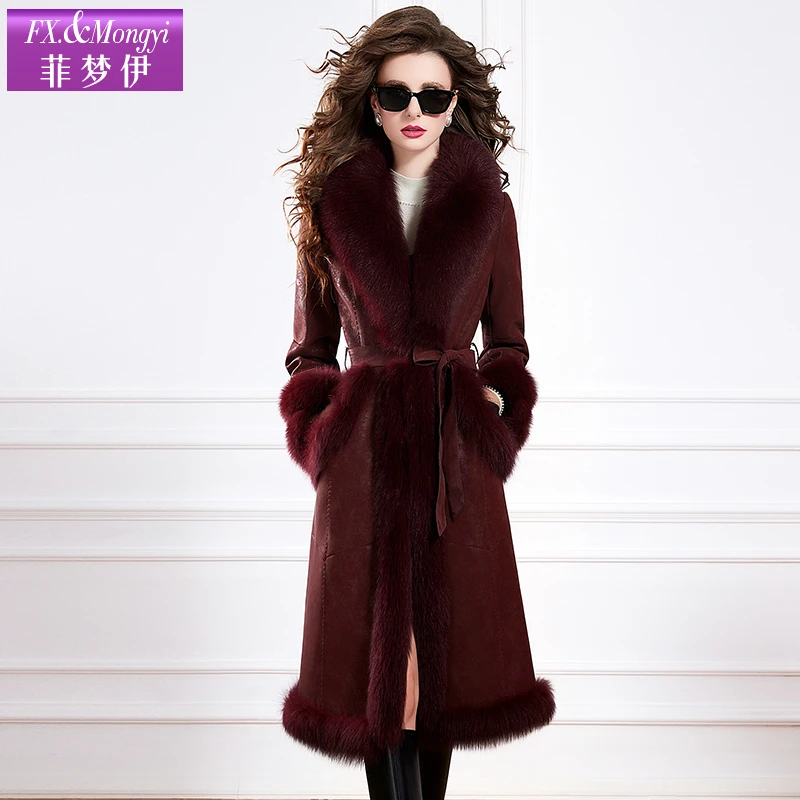 菲梦伊新款时尚兔毛皮一体大衣气质狐狸毛领修身外套62326