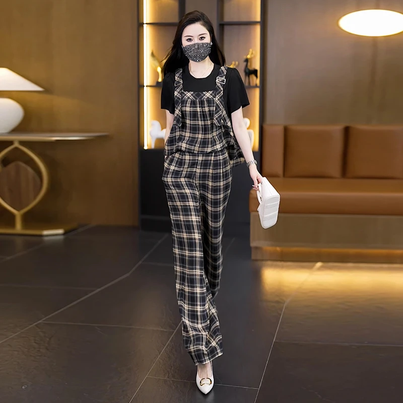 【女神新衣】2025新款时尚修身气质高贵洋气印花显瘦减龄两件套裤