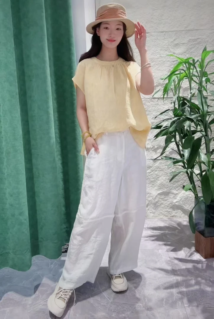 清之音*设计师款亚麻短袖上衣