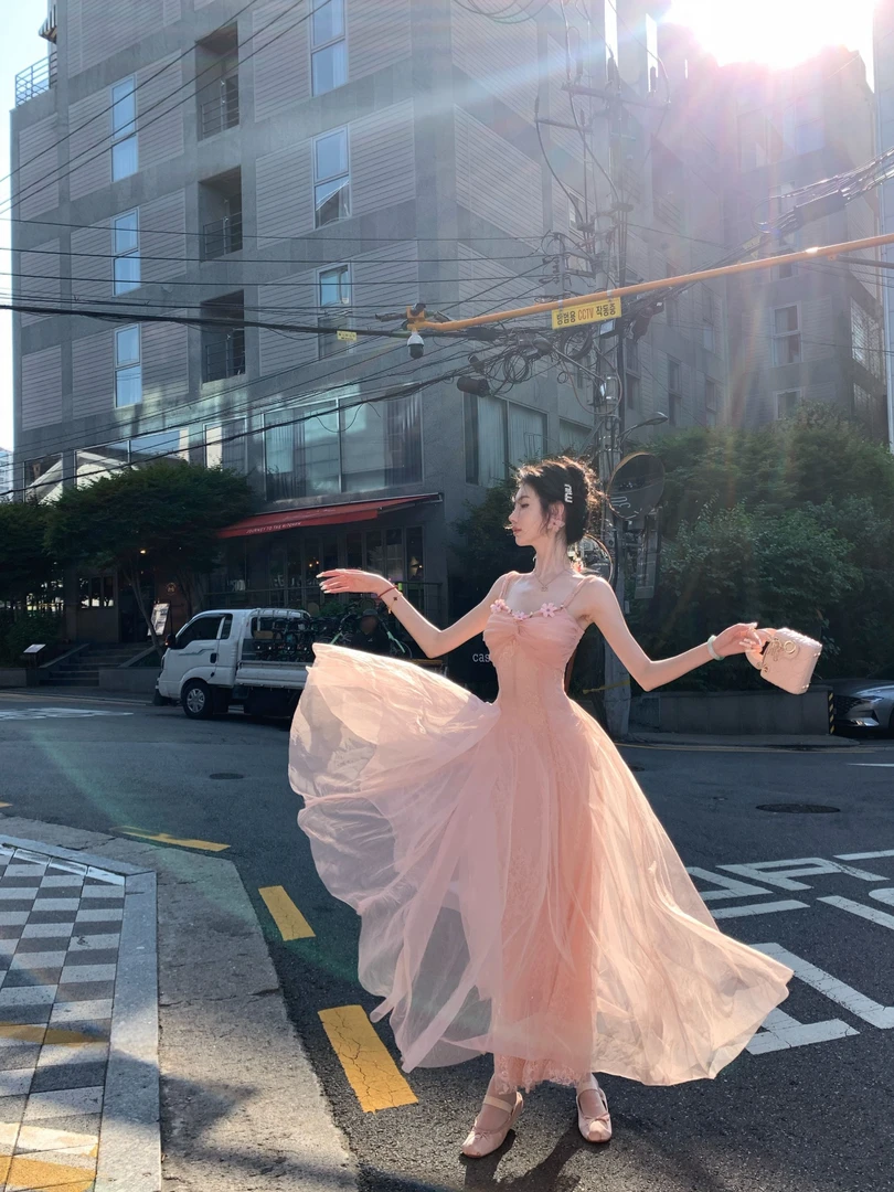【雅乔定制】那不勒斯情话 蕾丝网纱拼接吊带连衣裙DYLL-25026694