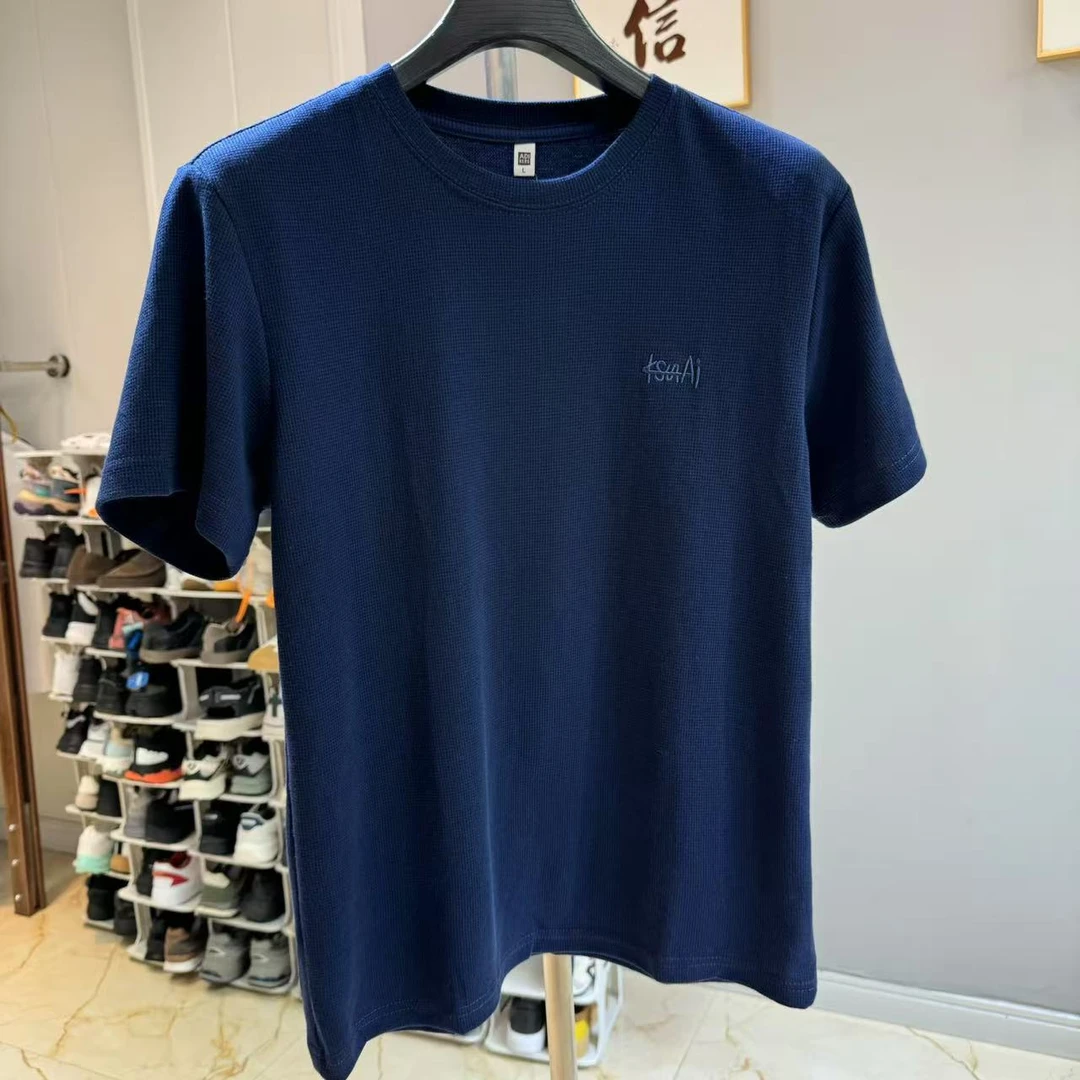 退货补贴 福利 夏季男士华夫格透气舒适百搭休闲圆领短袖T恤衫