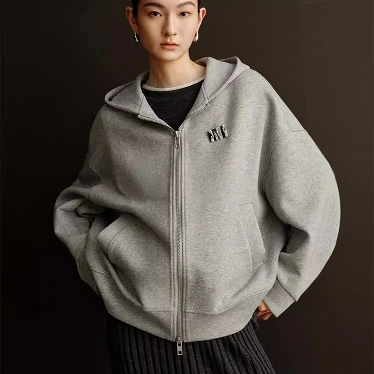艾诺丝柜柜同款2024秋季新款宽松拉链休闲连帽卫衣女41011022