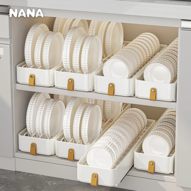 纳纳免打孔碗碟沥水架橱柜拉篮夹缝置物架抽拉式碗碟收纳置物架