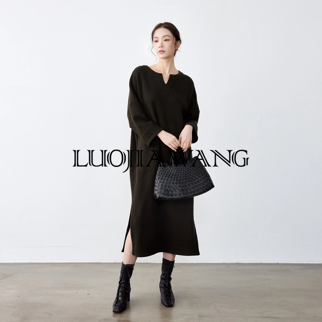 LUOJIAWANG【简艺】极简质感舒适长袖宽松套头连衣裙