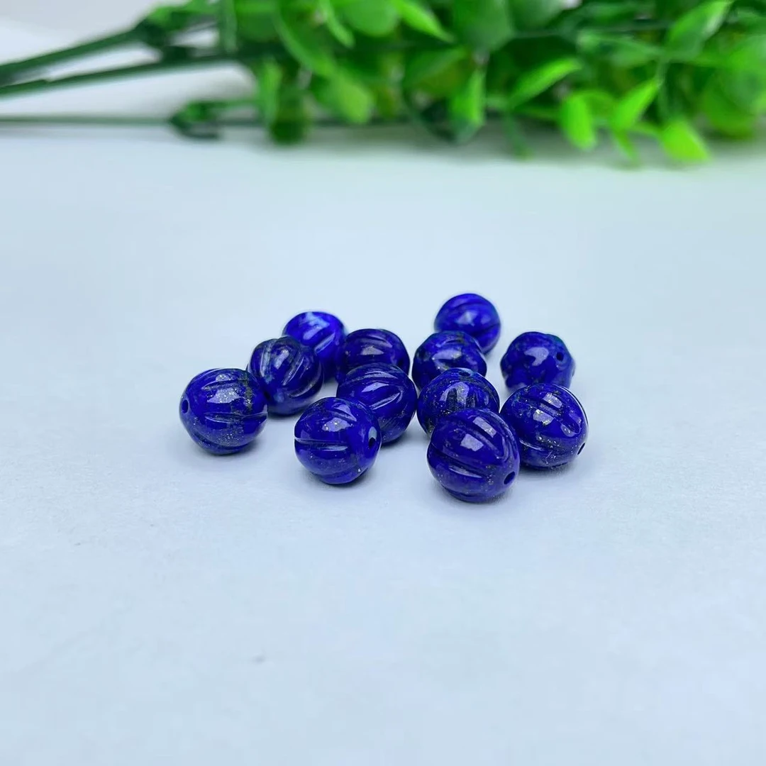 【千奇饰品】A235天然青金石南瓜珠手工雕刻圆珠单珠DIY配件约 8mm+